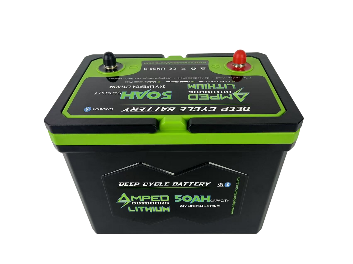 Amped Outdoors 2x 24V 50AH (100AH Total) Trolling Motor Lithium Battery Bundle with Charger