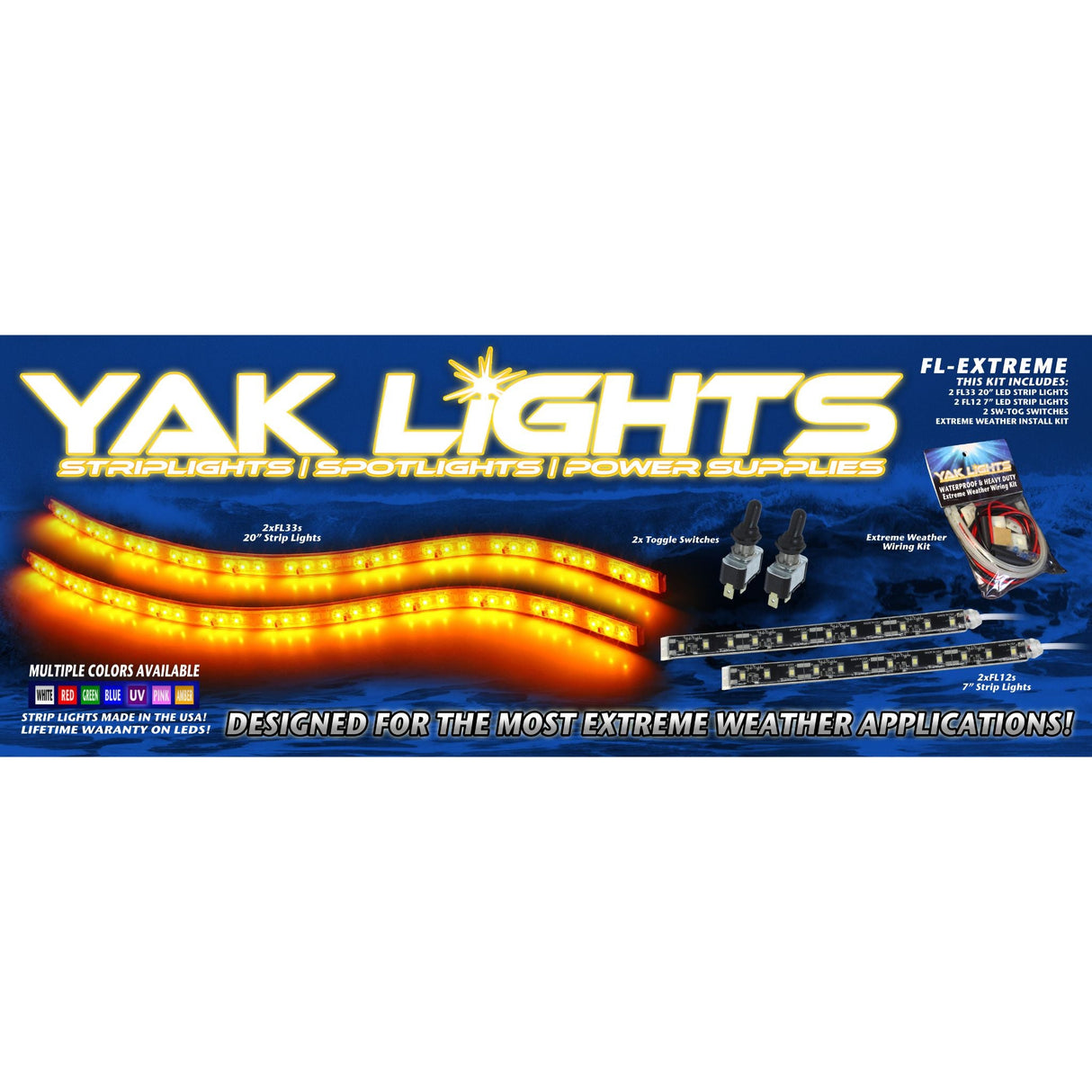 Yak Lights Flex Lights Series Extreme Kayak Lighting Kit with Toggle Switches and Extreme Weather Wiring Kit
