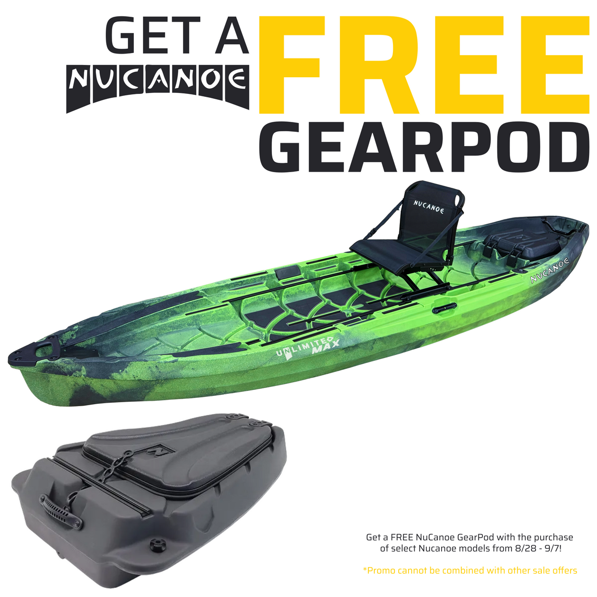Nucanoe Unlimited Max (UMAX) Sit-on-Top Fishing/Hunting Kayak (Paddle, Pedal Drive, OR Motorized)