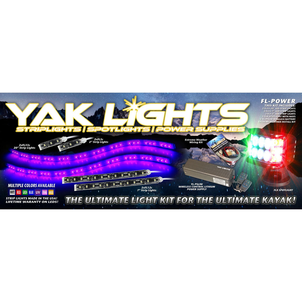 Yak Lights Flex Lights Power Kayak Lighting Kit with Wireless 6Ah Lithium Battery