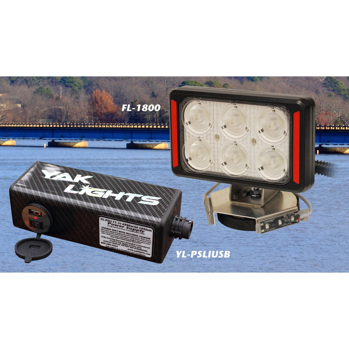 Yak Lights FL-1800 Spotlight with Navigation Marker Lights and 6Ah Rechargable Lithium Power System