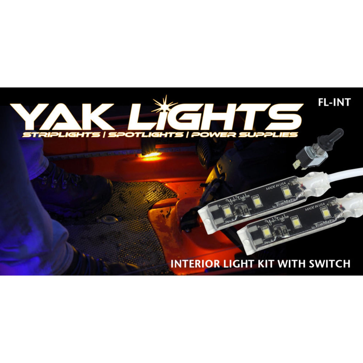 Yak Lights Interior Flex Light Kit with Waterproof Toggle Switch - Ultra Low Profile Marine Grade Kayak LED Strips