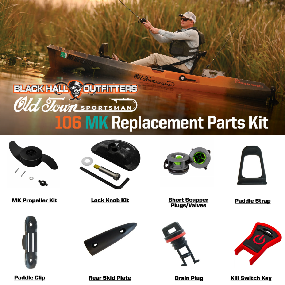 Black Hall Outfitters Old Town Sportsman 106 Powered by Minn Kota Replacement Parts Kit